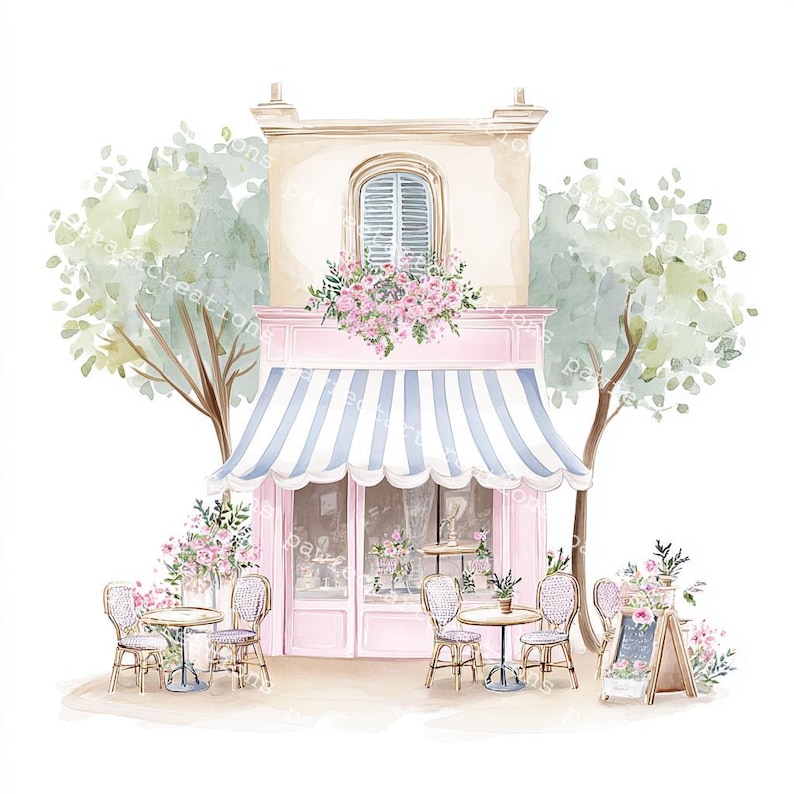 24 Cute Paris Cafe Clipart, Parisian Cafes, Paris Travel Art, Printable Watercolor, High-Quality JPGs, Papercraft, Junk Journal