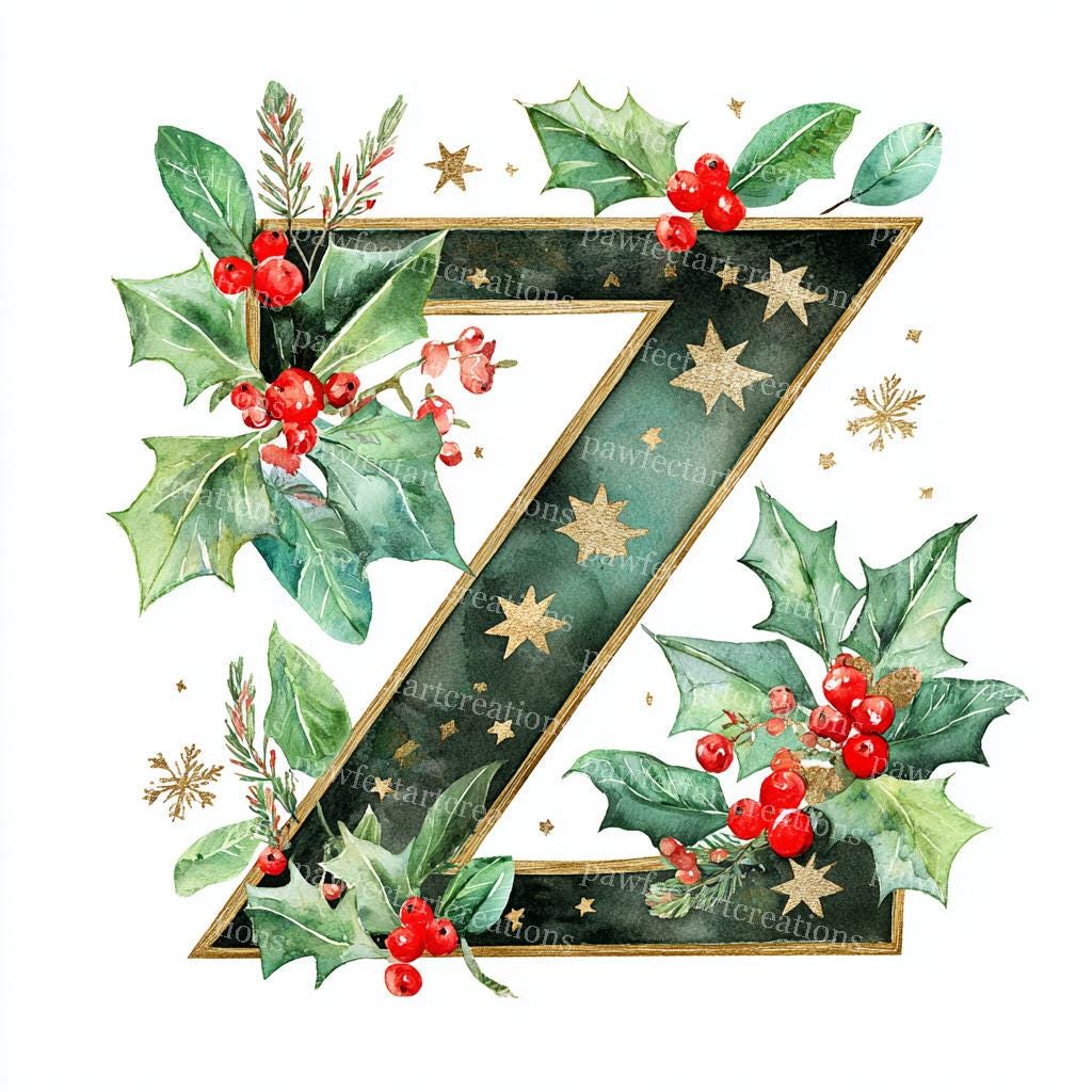 26 Christmas Alphabet Clipart, Festive Holiday Letters, Christmas