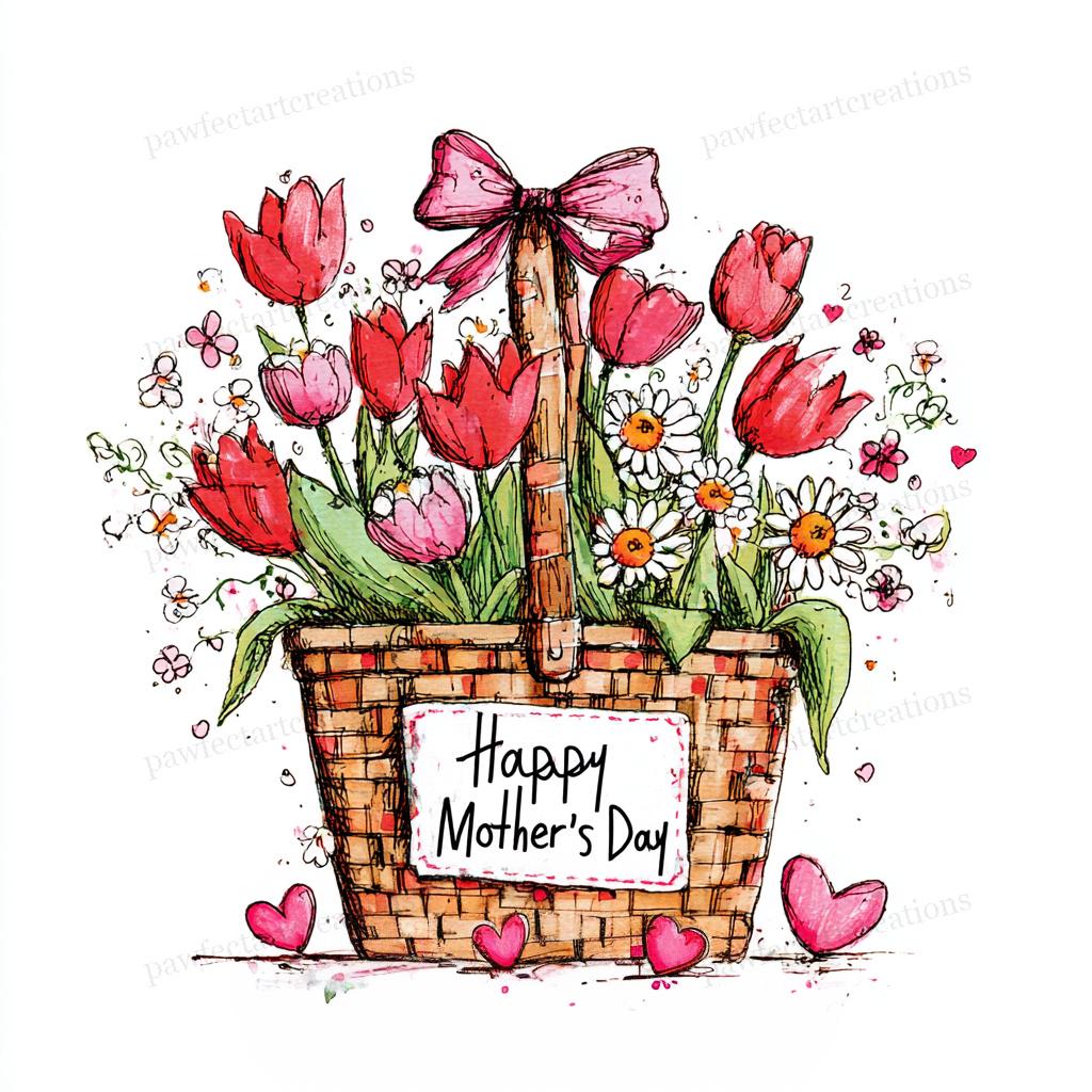 30 Quirky Mothers Day Flower Basket Clipart, Happy Mothers Day Art ...