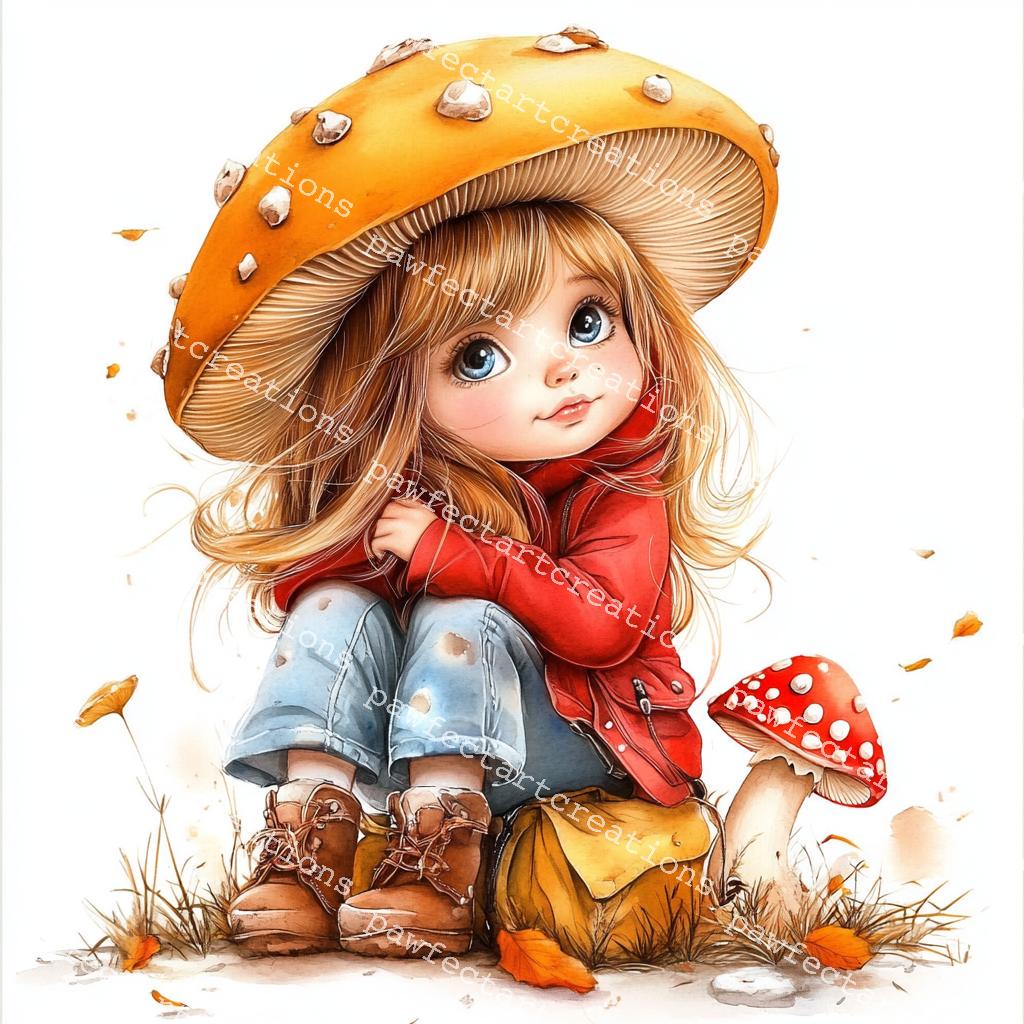 18 Cute Autumn Girl Clipart, Fall Season Art, Baby Girl, Printable