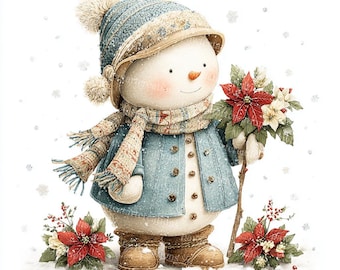 25 cliparts lunatiques de bonhomme de neige de Noël, graphiques de vacances festifs, aquarelle imprimable, JPG de haute qualité, création de papier peint, journal indésirable, artisanat numérique