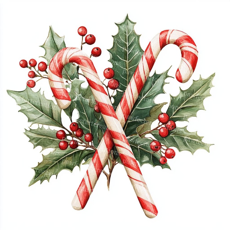 10 Christmas Candy Cane Clipart,Christmas Card, Sweet Christmas,Printable Watercolor,High-Quality JPGs,Papercraft,Junk Journal,Digital Craft