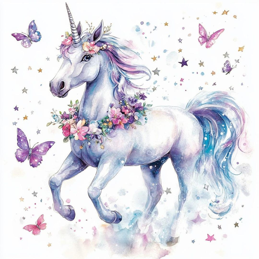 Floral Unicorn Clipart: Watercolor Fantasy Art (digital Download) - Etsy