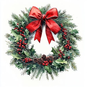10 kerstkrans clipart, witte kerstkrans, afdrukbare aquarel, hoogwaardige JPG's, Papercraft Junk Journal, Digital Craft
