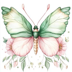 28 Floral Butterfly Clipart, Flowers Butterfly, Butterfly with Flowers, Printable Watercolor, High-Quality JPGs, Papercraft, Junk Journal