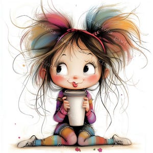 10 imágenes prediseñadas de chicas de café extravagantes, imágenes prediseñadas de café, conjunto 1, acuarela imprimible, archivos JPG de alta calidad, manualidades de papel, diario basura, manualidades digitales