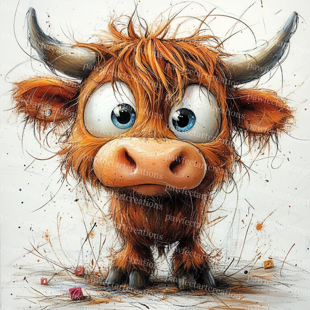 Highland Cow Clipart: Funny Watercolor Farm Animal (digital Download ...