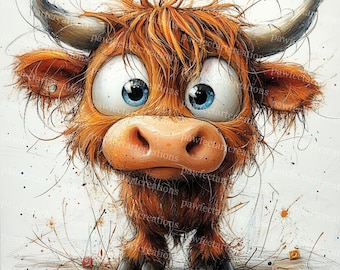 Highland Cow Clipart: Funny Watercolor Farm Animal (Digital Download)