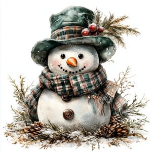10 vintage kerstsneeuwpop clipart, retro wintersneeuwpop, afdrukbare aquarel, hoogwaardige JPG's, Papercraft Junk Journal, Digital Craft