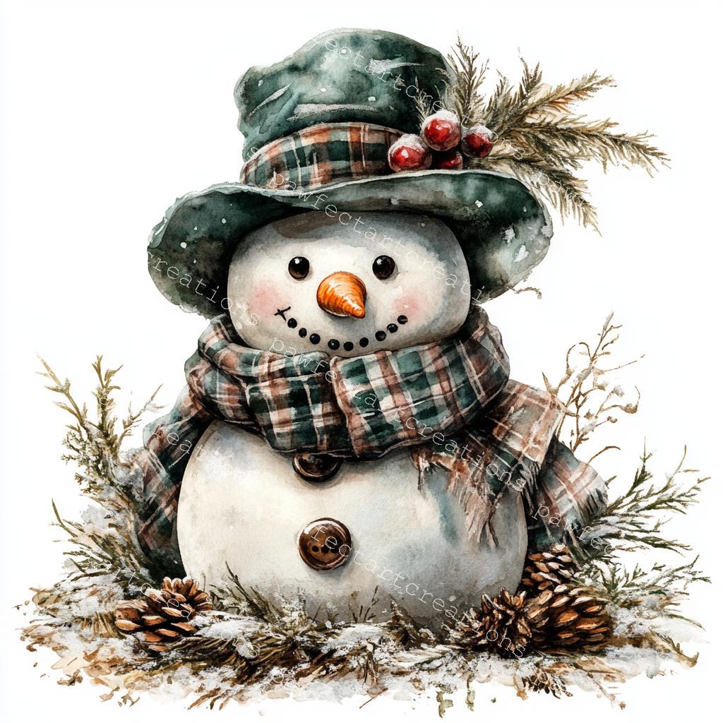 10 Vintage Christmas Snowman Clipart, Retro Winter Snowman