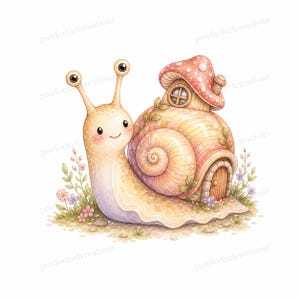 20 Cottage Mushroom Snail Clipart, Watercolor JPG Clipart Bundle, Digital Download, Commercial Use, Printable Art