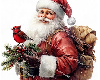 Watercolor Santa Claus Clipart: Christmas Card Art, Junk Journal (JPG Digital Download)