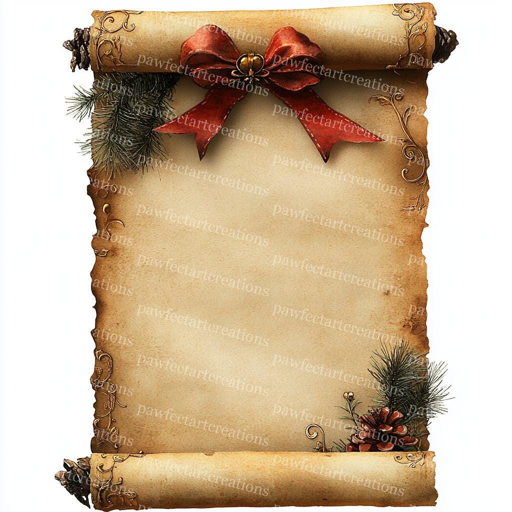 12 Vintage Christmas Scroll Clipart: Watercolor Paper Design (digital ...