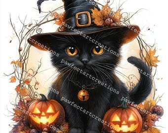 ハロウィーンの黒猫のクリップアート 10 点、かわいい猫、ハロウィーン