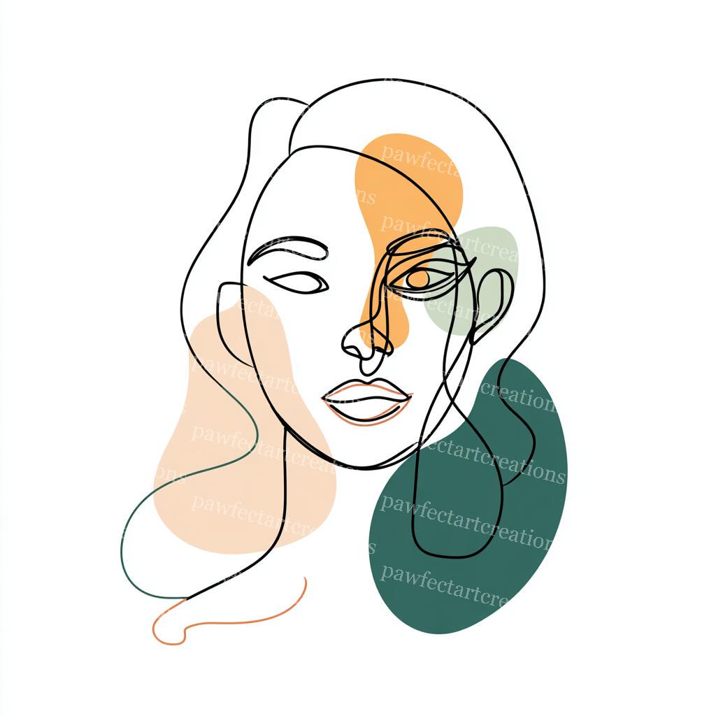 手描きの抽象的な顔のイラスト 18 抽象的な女性の顔のクリップアート、カラフルな抽象画、繊細な線画