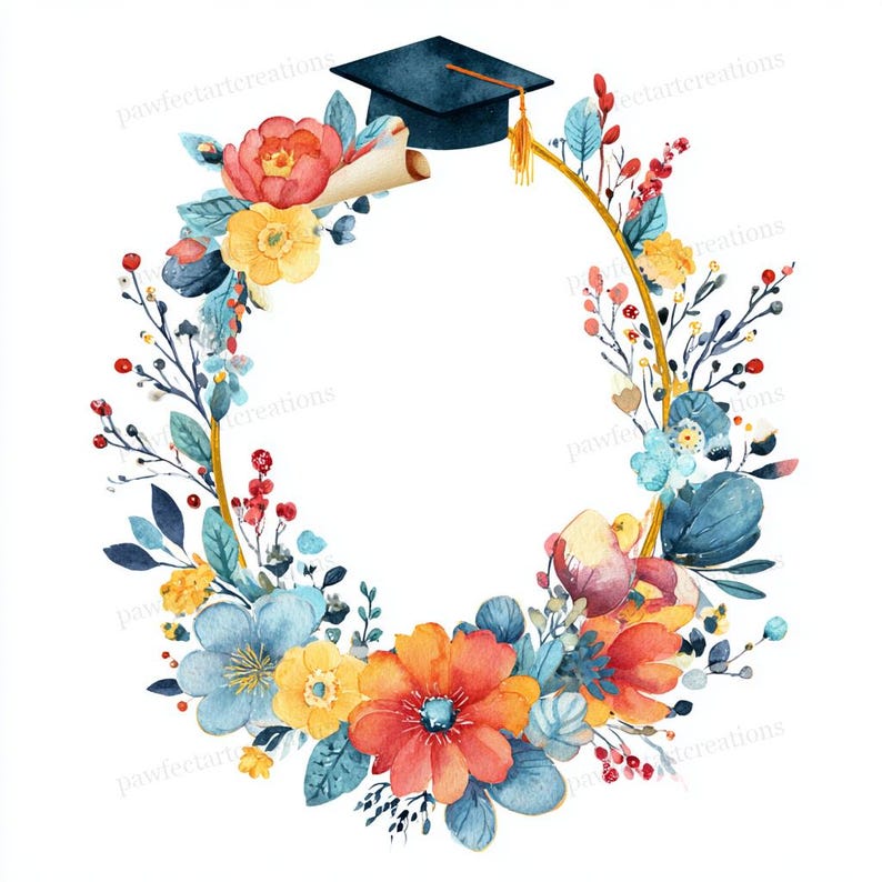 28 Whimsical Graduation Frame Clipart, Grad Border Art, Printable ...