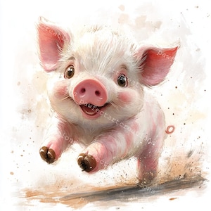 11 Süße Ferkel Clipart, Ferkel Kindergarten, Tiere auf dem Bauernhof, süßes Baby Schwein, Aquarell, hochwertige JPGs, Papercraft, Junk Journal