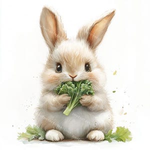 10 Fluffy Rabbits Clipart,Cute Bunny Eating Vegetables Clipart,Bunny Nursery,Printable Watercolor,High-Quality JPGs,Papercraft,Junk Journal,