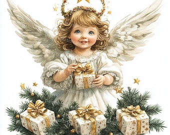 Christmas Baby Angel Clipart: Watercolor JPGs for Cards (Digital Download)