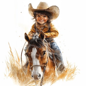 16 Cute Cowboy Clipart, Watercolor Western Printable Image, Wild West Clipart, Printable Watercolor, High-Quality JPGs, Digital Craft