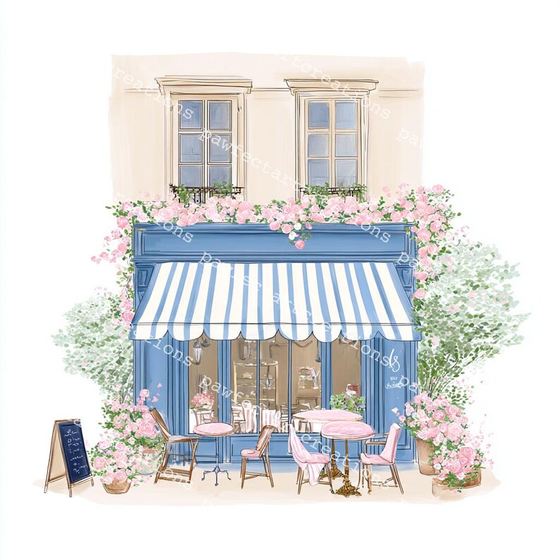 24 Cute Paris Cafe Clipart, Parisian Cafes, Paris Travel Art, Printable Watercolor, High-Quality JPGs, Papercraft, Junk Journal