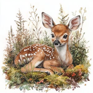 10 Reh-Baby im Wald Clipart, Wald Bemby, Rehkitz Baby, druckbare Aquarell, hochwertige JPGs, Papercraft, Junk Journal, Digital Craft
