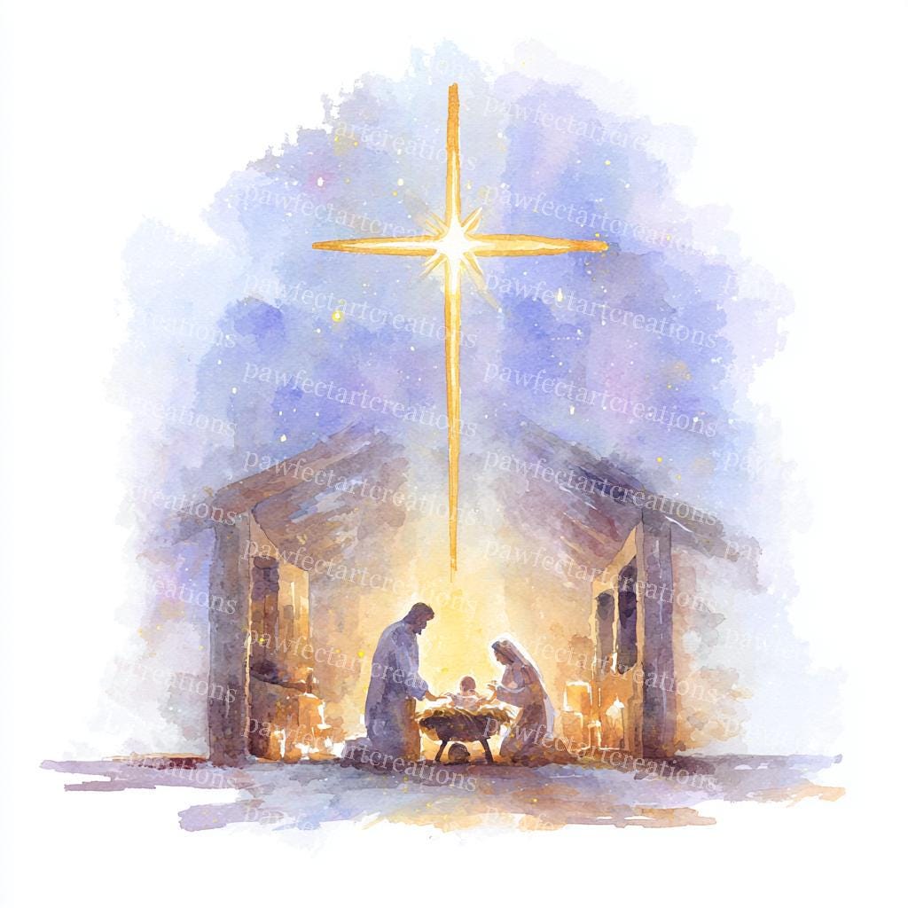 15 クリスマス十字架とキリスト降誕のシーンのクリップアート