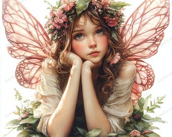 10 Forest Fairy Clipart, Pink Fairies, Butterfly Fairy, Printable Watercolor, High-Quality JPGs&PNG, Papercraft, Junk Journal, Digital Craft
