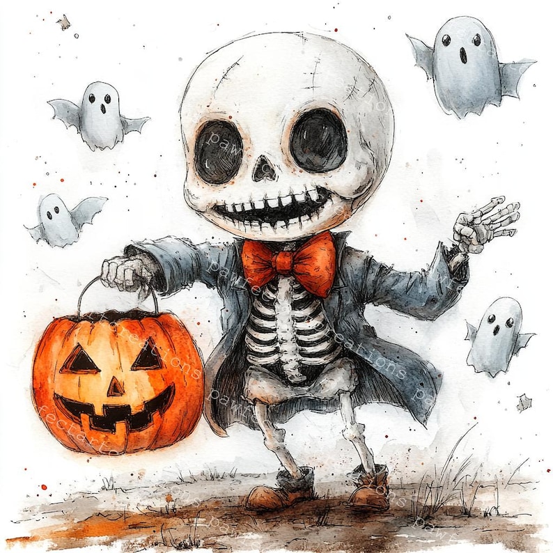 10 Funny Halloween Skeleton Clipart, Skull Dance, Skeleton Dance, Printable Watercolor,High-Quality JPGs, Junk Journal, Digital Craft