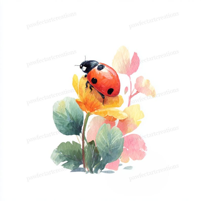 25 Spring Ladybug Garden Clipart, Cute Ladybird Flower, Garden Bug Art ...