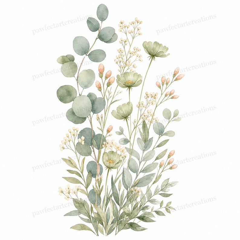 20 Pastel Wildflower Panels Clipart, Wedding Stationery and Journal Borders, Watercolor JPG, Digital Download, Commercial Use