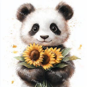 10 Niedlicher Panda mit Blumenstrauß Clipart, Floral Panda Clipart, druckbares Aquarell, hochwertige JPGs&PNG, Junk Journal, Digital Craft