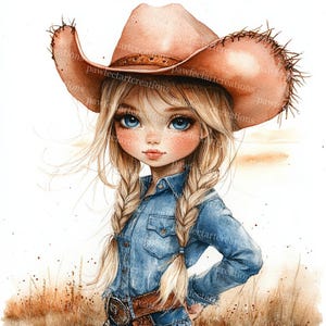 16 Cute Cowgirl Clipart, Watercolor Cowgirl, Wild West Clipart, Printable Watercolor, High-Quality JPGs, Digital Craft