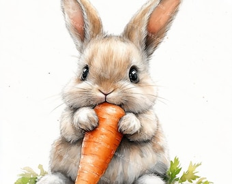 10 cliparts lapins moelleux, clipart lapin mignon mangeant des légumes, chambre de bébé lapin, aquarelle imprimable, fichiers JPG et PNG de haute qualité, journal indésirable