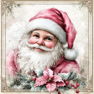 10 clipart vintage rosa de papai noel, clipart de cartão de natal, feriado de inverno, aquarela para impressão, JPGs de alta qualidade, papercraft, diário de lixo