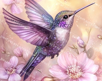 Vintage Hummingbird Clipart: Watercolor Floral Designs (JPG Digital Download)