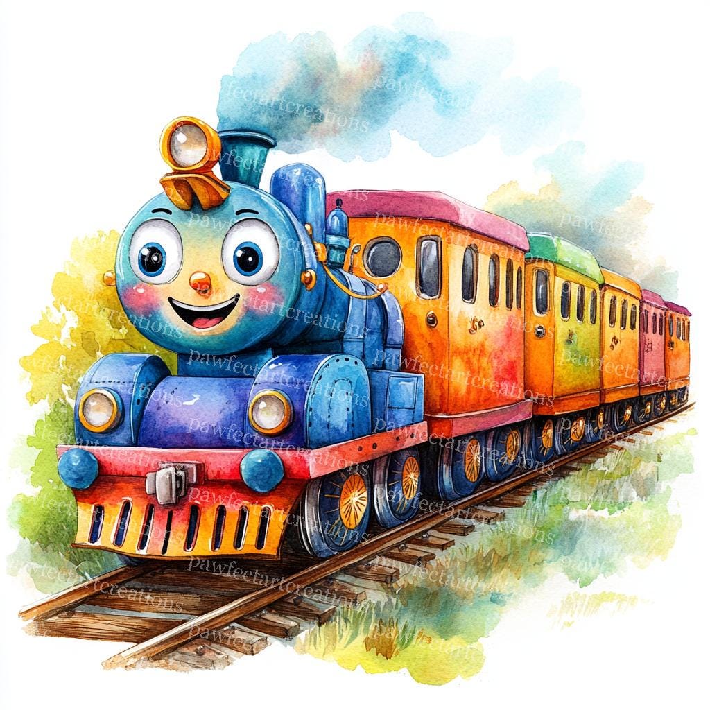 10 Cute Locomotives Clipart, Cartoon Train, Steamtrain, Printable ...