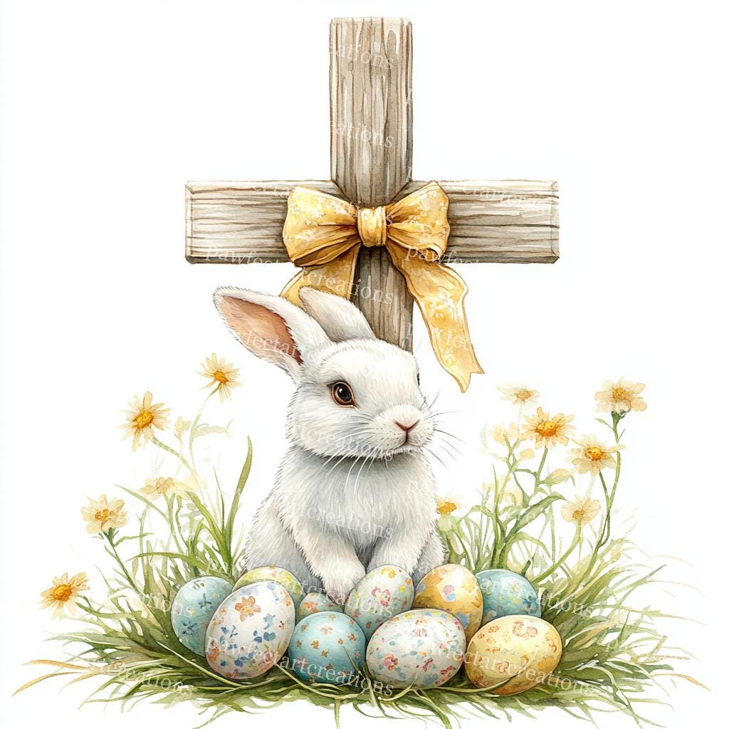 Easter Rabbit Cross Easter Cross Bunny Clipart: Watercolor Floral Jpgs (digital Download ...