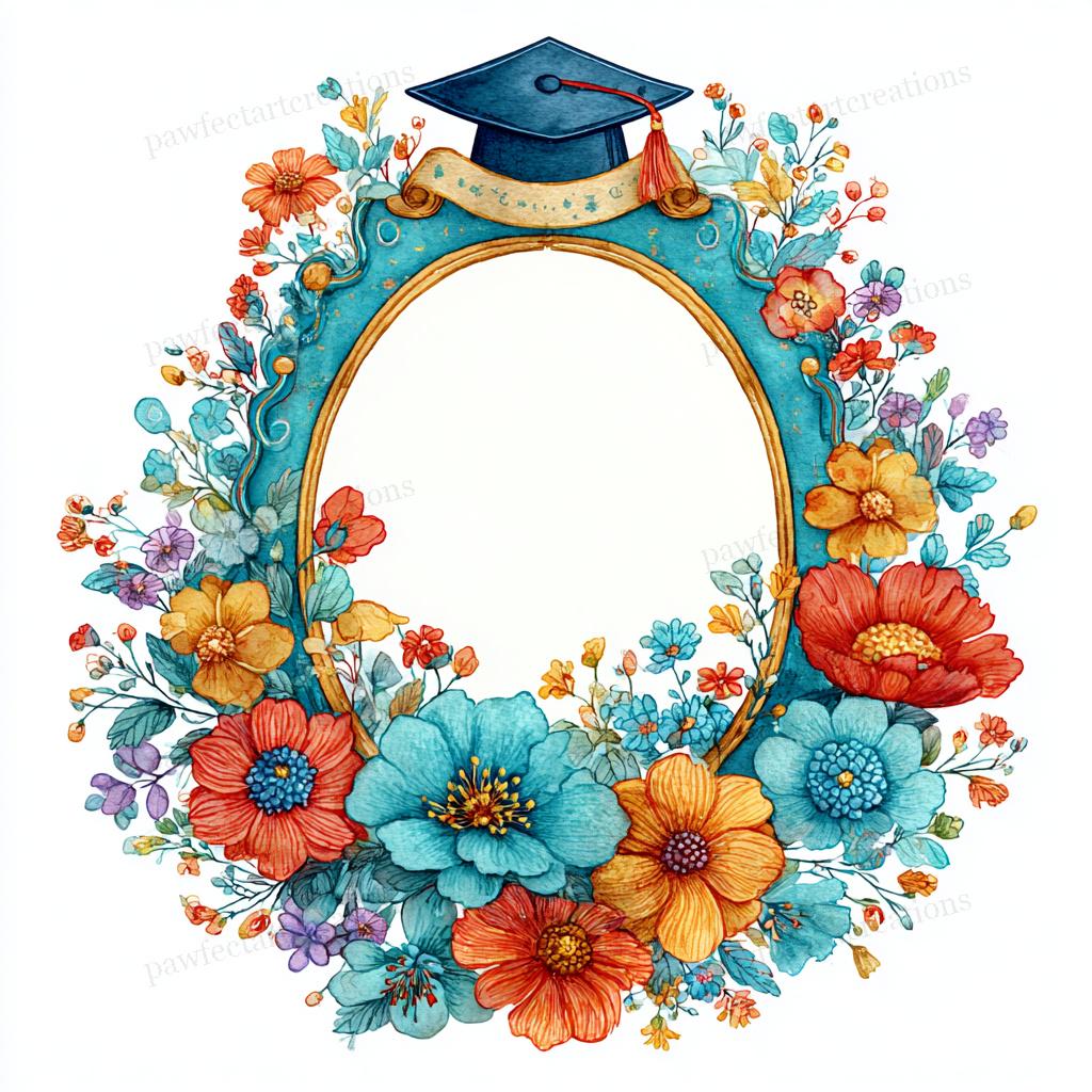 Graduation Illustration Frame 28 Whimsical Graduation Frame Clipart, Grad Border Art, Printable ...