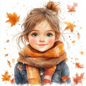 10 Smiling Girls in Autumn Clipart, Cute Girl,Fall Season,Printable Watercolor,High-Quality JPGs, Papercraft,Junk Journal,Digital Craft