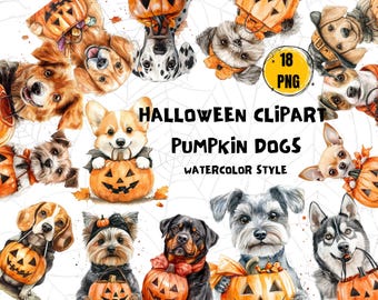 Halloween Dog Clipart Bundle: Watercolor Pumpkin PNGs (Digital Download)
