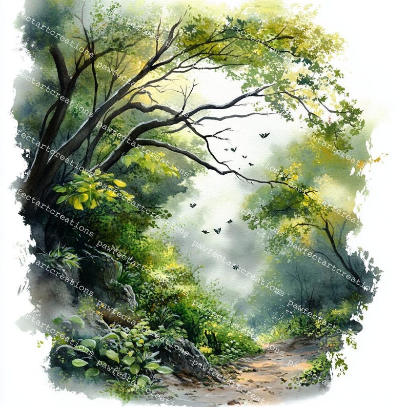 22 Forest Landscape Clipart, Greenery Landscape, Nature Clipart, Printable Watercolor, High-Quality JPGs, Junk Journal, Digital Craft