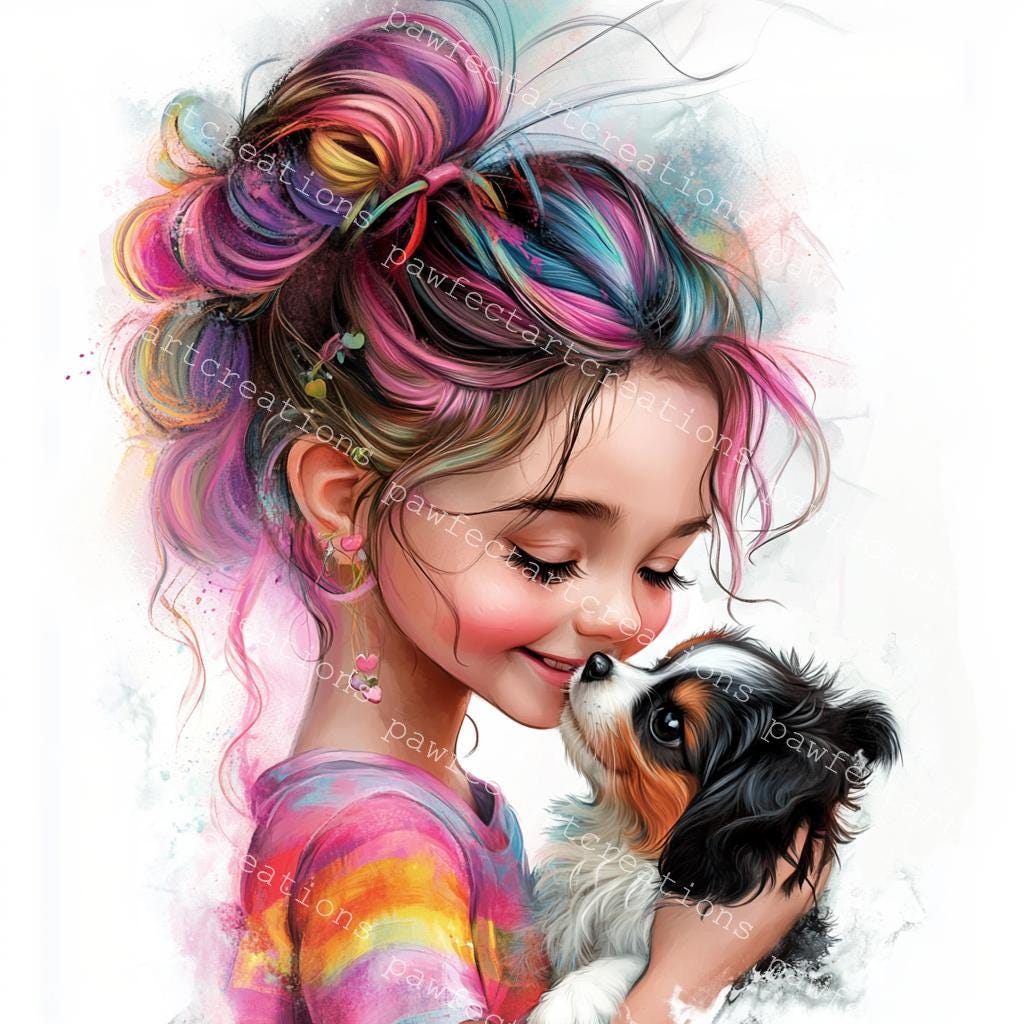 Girl With Puppy Clipart: Watercolor Dog Lover Art (digital Download) - Etsy