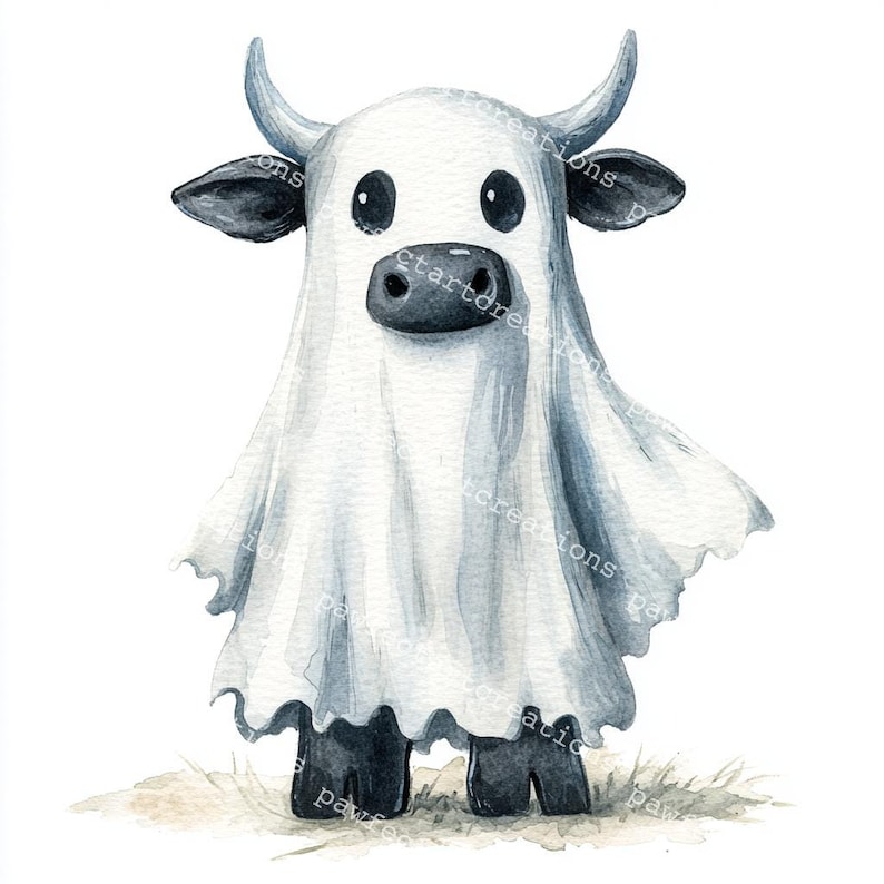 Halloween Ghost Cow Clipart: Watercolor Style Jpgs (digital Download ...