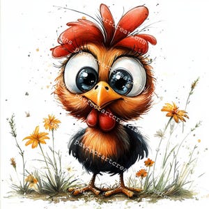 12 niedliche lustige Hahn Clipart, Comical Hahn,Huhn Clipart,Karikatur Vogel,Farm Tier,druckbare Aquarell, hochwertige JPGs,Junk Journal