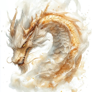 12 Clipes Elegantes de Dragão Dourado, Dragão Chinês, Aquarela para Imprimir, JPGs de Alta Qualidade, Papercraft, Diário de Junção, Artesanato Digital