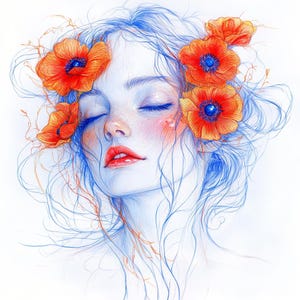 12 Frau Gesicht Clipart, bunte abstrakte Blumen, zarte Linie Kunst, druckbares Aquarell, hochwertige JPGs, Junk Journal