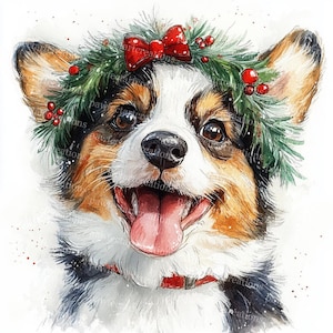 12 schattige kersthond clipart, set 2, kersthonden, seizoensgebonden vakantie kunst, afdrukbare aquarel, hoogwaardige jpg's, ongewenste dagboek, digitale ambacht