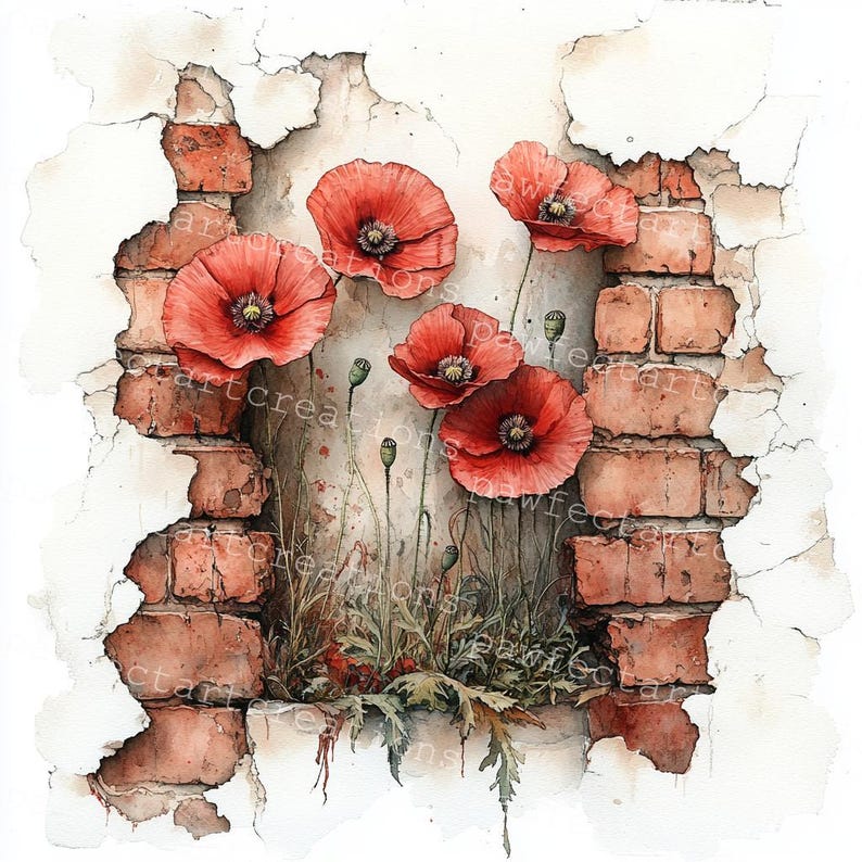 12Various Floral Wall Clipart,Floral Vintage Bricks,Wildflower,Printable Watercolor,High-Quality JPGs, Papercraft,Junk Journal,Digital Craft