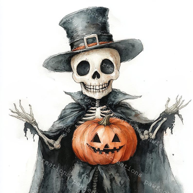 10 Funny Halloween Skeleton Clipart, Skull Dance, Skeleton Dance, Printable Watercolor,High-Quality JPGs, Junk Journal, Digital Craft